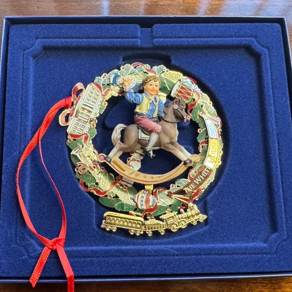 2002 White House Holiday Ornament with Red Ribbon